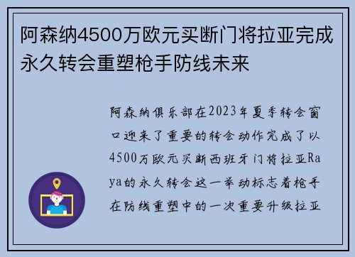 阿森纳4500万欧元买断门将拉亚完成永久转会重塑枪手防线未来